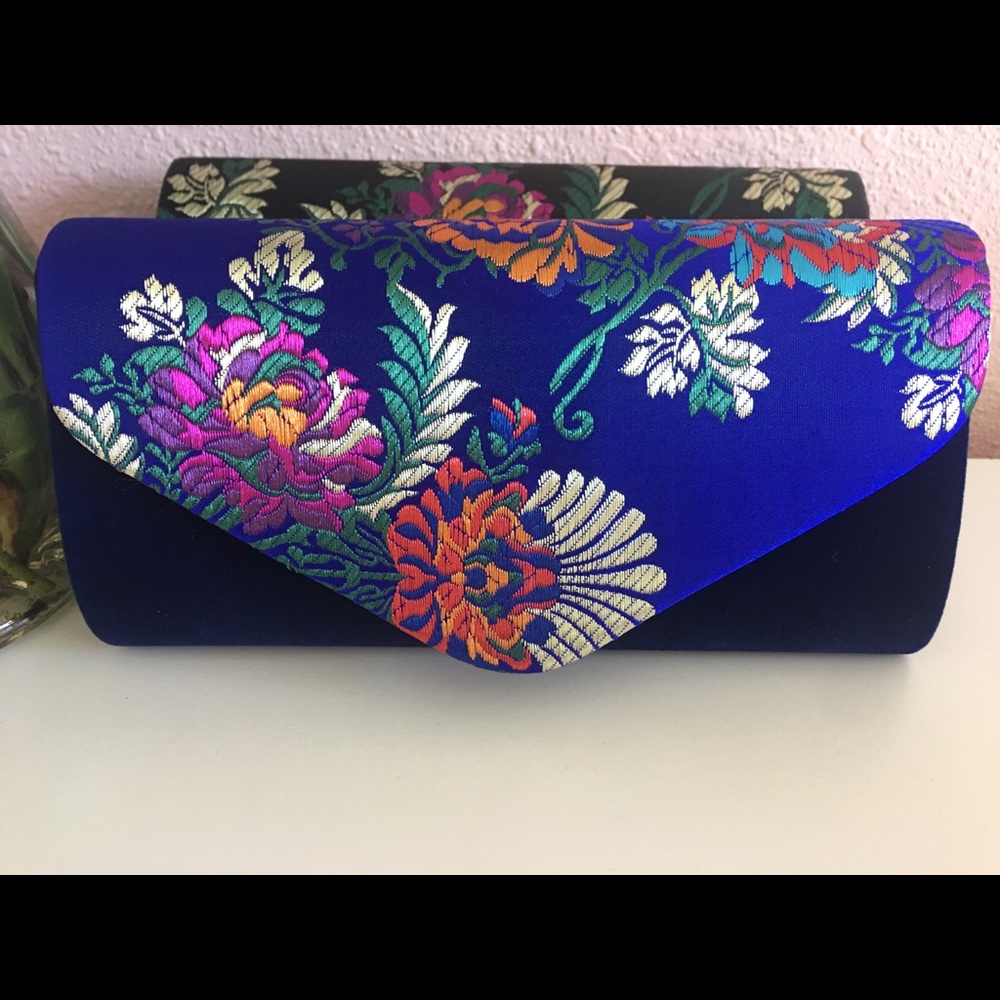NWT Jacquard/Velvet Clutch with Crossbody Strap.